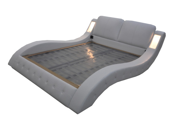 Lit de luxe avec USB, rembourrage en cuir pour hôtel de mariage. Lits modernes en cuir de 140/160/180/200 cm.
