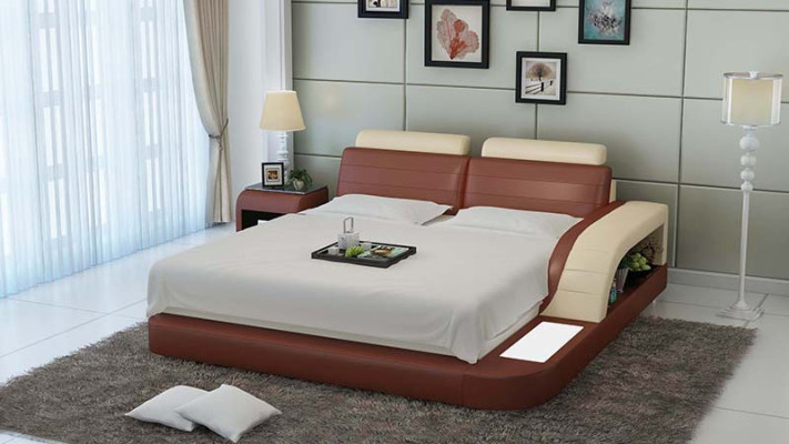 Design de rembourrage lit de luxe Lits en cuir Chambre moderne 140/160/180 cm