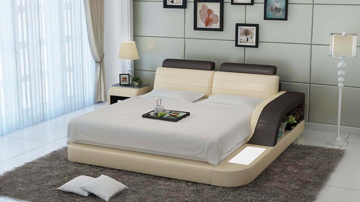 Design de rembourrage lit de luxe Lits en cuir Chambre moderne 140/160/180 cm