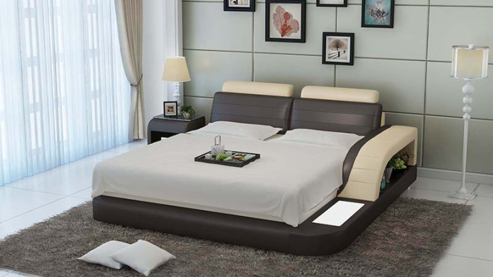 Design de rembourrage lit de luxe Lits en cuir Chambre moderne 140/160/180 cm