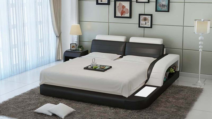 Design de rembourrage lit de luxe Lits en cuir Chambre moderne 140/160/180 cm