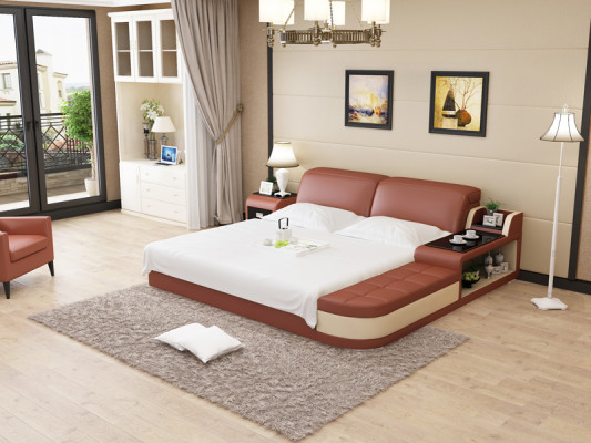 Conception Lit en Cuir Lit de Luxe Rembourrage Double Moderne Mariage 140/160/180 cm