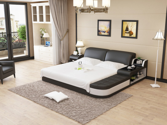 Conception Lit en Cuir Lit de Luxe Rembourrage Double Moderne Mariage 140/160/180 cm