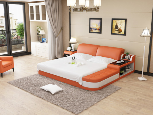 Conception Lit en Cuir Lit de Luxe Rembourrage Double Moderne Mariage 140/160/180 cm