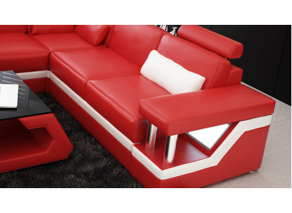 Canapé d'angle de salon en cuir avec un design moderne pour la décoration d'intérieur.