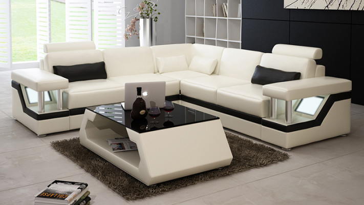 Canapé d'angle de salon en cuir avec un design moderne pour la décoration d'intérieur.