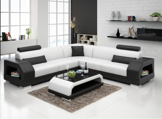 Canapé d'angle XXL en cuir, salon paysager, suite de design moderne, canapé en L en forme de G8001B.