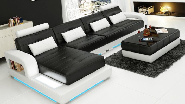 Canapé en cuir design moderne en forme de L pour salon meuble modulaire de canapé en cuir de salon