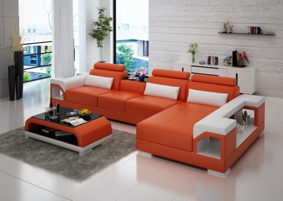 Canapé en cuir Canapé Paysage de vie Canapé d'angle Suite d'angle Design Canapé moderne G8010C