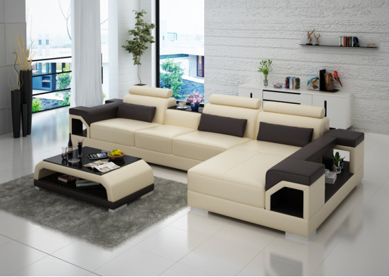 Canapé en cuir Canapé Paysage de vie Canapé d'angle Suite d'angle Design Canapé moderne G8010C