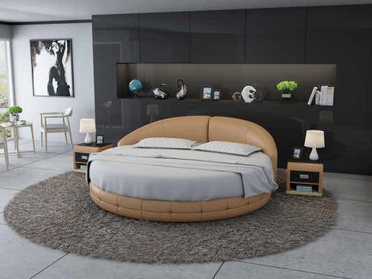 Lit rond Lit de design Lit rembourré Lit de designer Rembourrage Rond XXL Luxe King Size