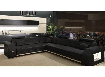 Canapé d'angle Canapé en cuir Canapé Sofa Rembourrage Siège Suite d'angle Paysage de vie Ebern S