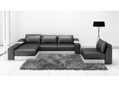 Canapé d'angle, canapé d'angle, canapé, cuir Suite rembourré Living paysage Chaise longue