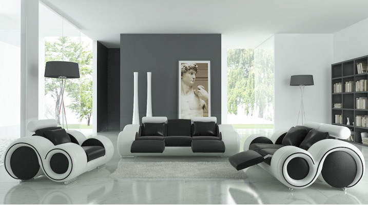 Canapé en cuir Canapé Salon Paysage vivant 3+2+1 Place Suite Design Moderne Canapé A1163D