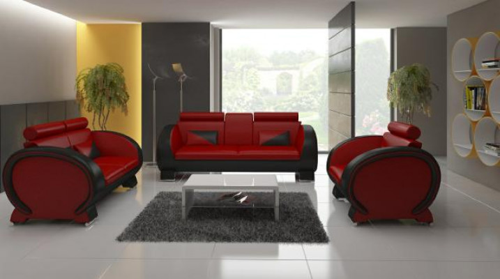 Canapé en cuir + canapé USB 3 places canapé de relaxation avec fonction bar Suite design