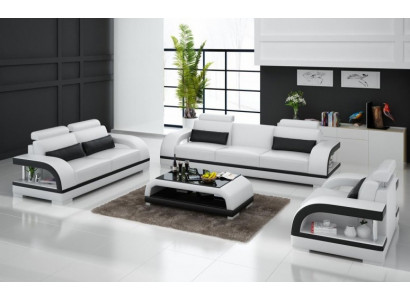 Ensemble de canapés design, ensemble de canapés en cuir 3+2+1 suite canapé canapé neuf Zitadelle Blanc