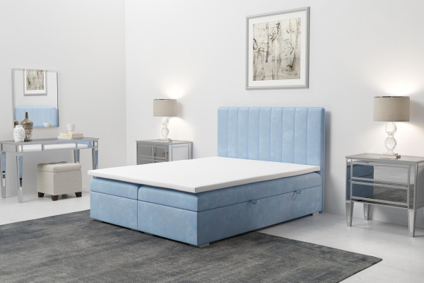 Lit Boxspring Hôtel Double Blue Velvet Luxe Lits Sommiers tapissiers 180x200