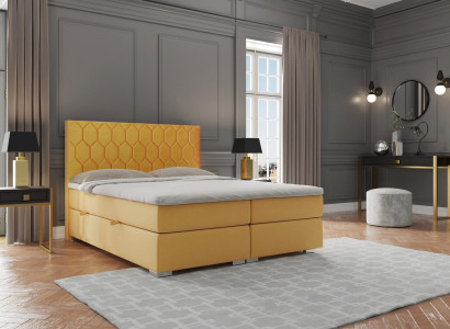 Lit Boxspring Hôtel Double de Luxe, Lits Rembourrés Fonction coffre en Velours Jaune