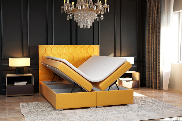 Lit Boxspring Hôtel Double de Luxe, Lits Rembourrés Fonction coffre en Velours Jaune