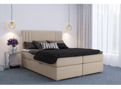 Lit Boxspring Hôtel Double Beige Textile Lits de Luxe Rembourrage Fonction du Sommier