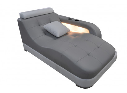 Conception Chaise longue en cuir Design Moderne Gris Repose-pieds canapé en cuir véritable Relaxation