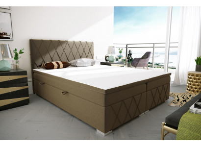Lit Boxspring Hôtel Double en Velours de Luxe, sommier rembourré Lit Fonction Brun
