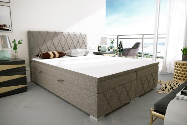 Lit Boxspring Hôtel Double en Velours de Luxe, sommier rembourré Lit Fonction Brun