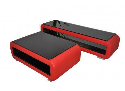 Table basse design en cuir rembourré en verre Table moderne CT9010 + meuble TV