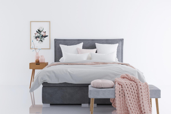 Lits boxspring doubles de luxe pour hôtel moderne avec fonction coffre et tissu d'ameublement