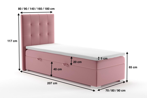 Lit à sommier tapissier de luxe pour hôtel avec fonction de sommier à ressorts 90x200cm