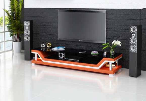Meuble TV Buffet TV Cuir Table en Verre Armoire Télévision Table Designer 3009