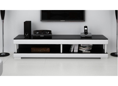 Meuble à télévision, bahut en cuir en verre, table de télévision, armoire de télévision, table basse Mo.C.