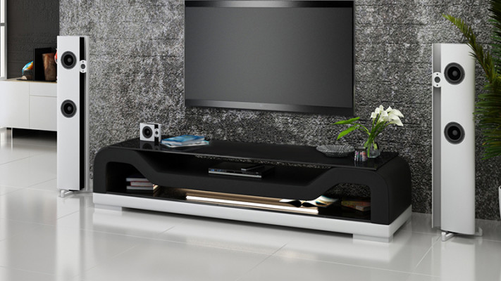 Meuble TV Buffet pour télévision en cuir et verre Table basse Armoire de télévision Meuble bas Mo.F