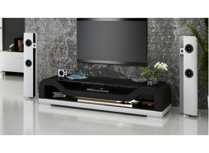Meuble TV Buffet pour télévision en cuir et verre Table basse Armoire de télévision Meuble bas Mo.F