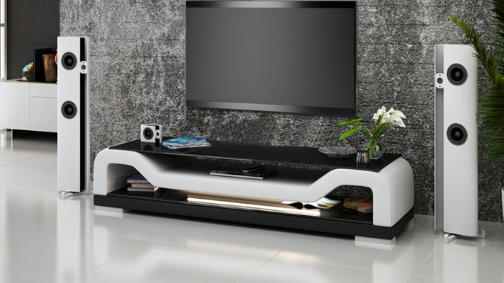 Meuble TV Buffet pour télévision en cuir et verre Table basse Armoire de télévision Meuble bas Mo.F