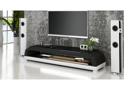 Meuble TV Buffet TV Cuir Table en Verre Armoire de Télévision Table Basse Console TV Mo.G