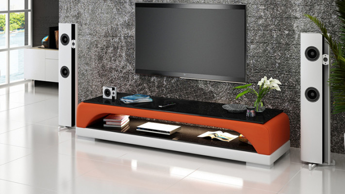 Meuble TV Buffet TV Table en cuir en verre Table de télévision Armoire Table Basse Mo.H