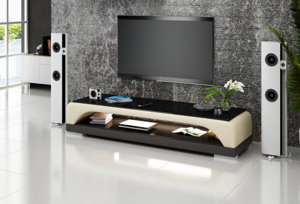 Meuble TV Sideboard en cuir Table en verre Armoire télé Table Designer Décor