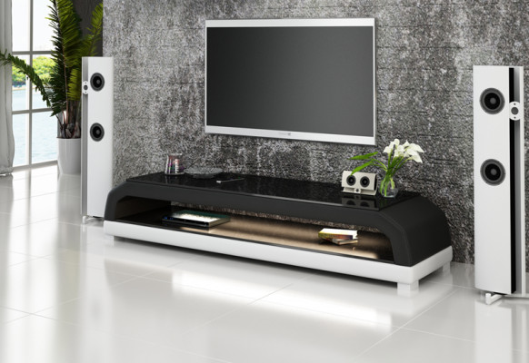 Meuble TV Table basse en cuir en verre Armoire TV Table de télévision décor Design.