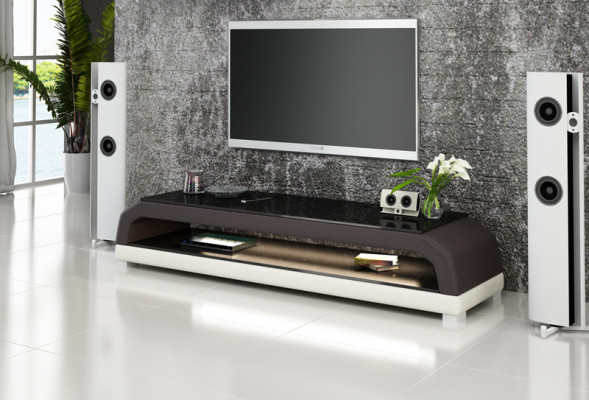 Meuble TV Table basse en cuir en verre Armoire TV Table de télévision décor Design.