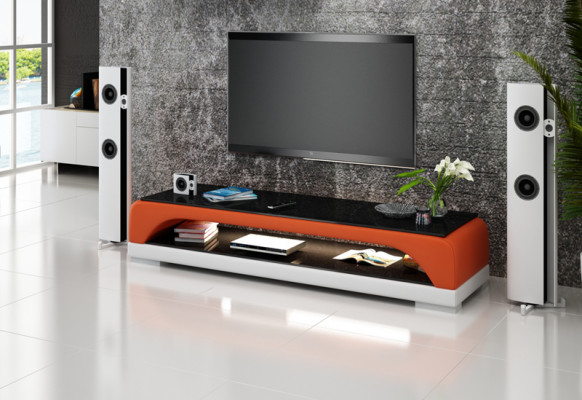 Meuble TV Table basse en cuir en verre Armoire TV Table de télévision décor Design.