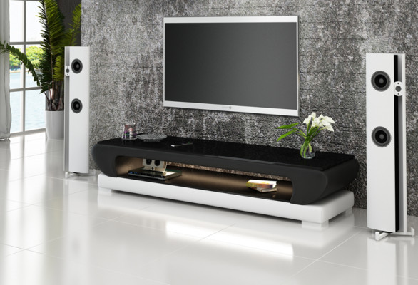 Meuble TV Buffet en cuir en verre Table de télévision Armoire de téléviseur Table de décoration Designer