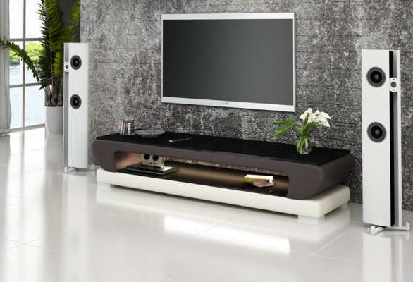 Meuble TV Buffet en cuir en verre Table de télévision Armoire de téléviseur Table de décoration Designer