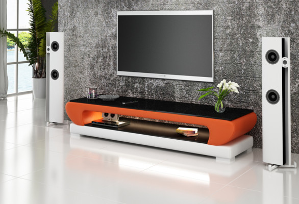 Meuble TV Buffet en cuir en verre Table de télévision Armoire de téléviseur Table de décoration Designer
