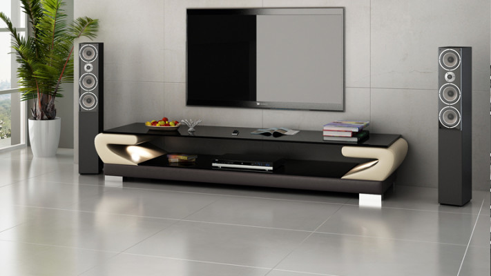 Meuble TV Buffet TV en cuir Table en verre Décor Télévision Armoire Table Designer