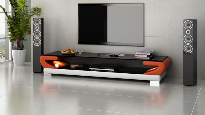 Meuble TV Buffet TV en cuir Table en verre Décor Télévision Armoire Table Designer