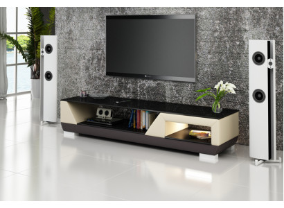 Meuble TV en cuir, verre, décor de table Armoire de télévision Console de designer