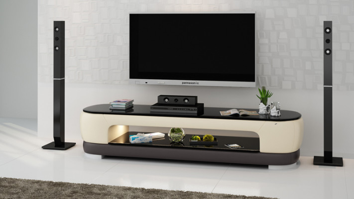 Armoire TV Buffet TV Décor Cuir Table en Verre Télévision Garde-Robe Table Designer