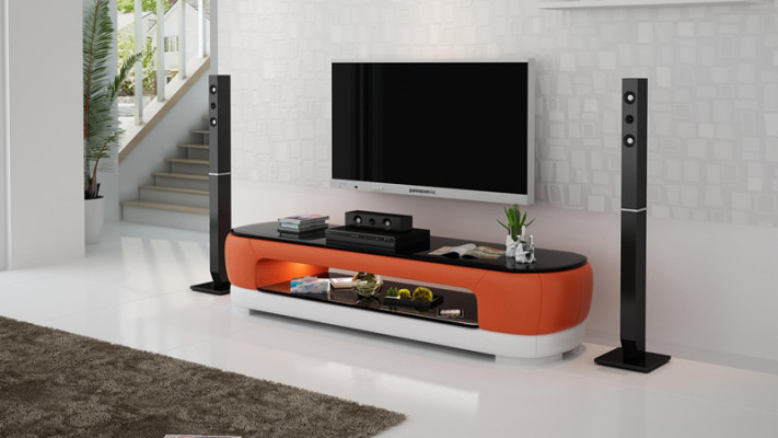 Armoire TV Buffet TV Décor Cuir Table en Verre Télévision Garde-Robe Table Designer