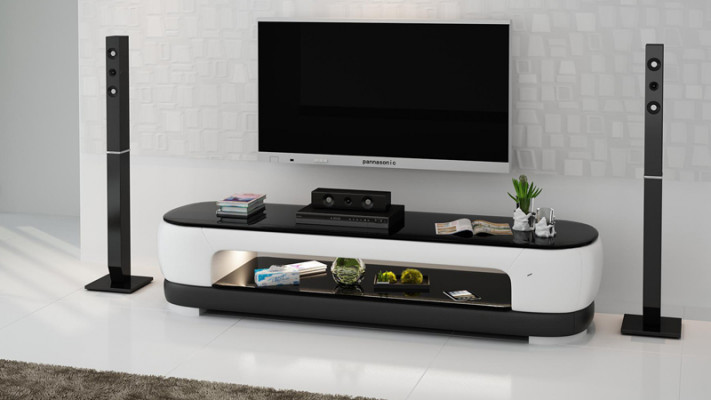 Armoire TV Buffet TV Décor Cuir Table en Verre Télévision Garde-Robe Table Designer